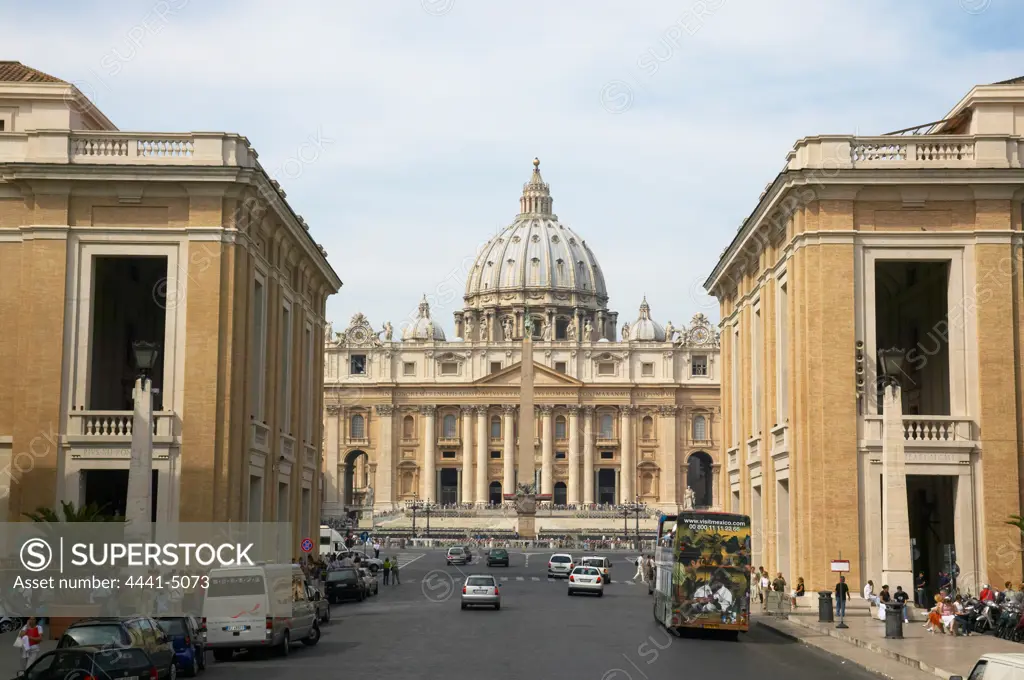Street scene showing St Peter's Basilica. Vatican City. Rome. Italy