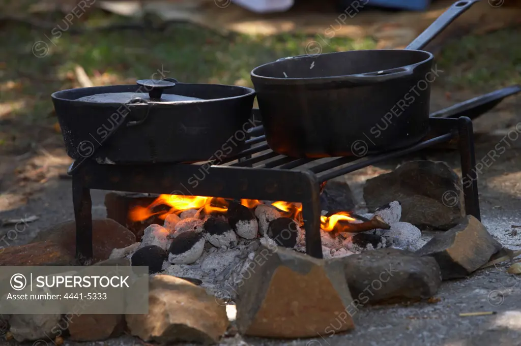 Boer cooking pots at the reenactment of the Battle of Talana. Dundee. KwaZulu Natal. South Africa