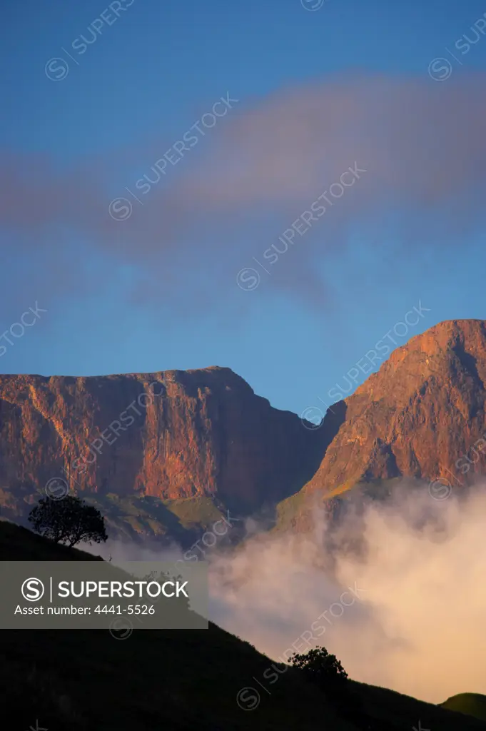 Detail of Drakensberg Mountains from Giants Castle Camp. Ukhahlamba Drakensberg Park. KwaZulu Natal. South Africa
