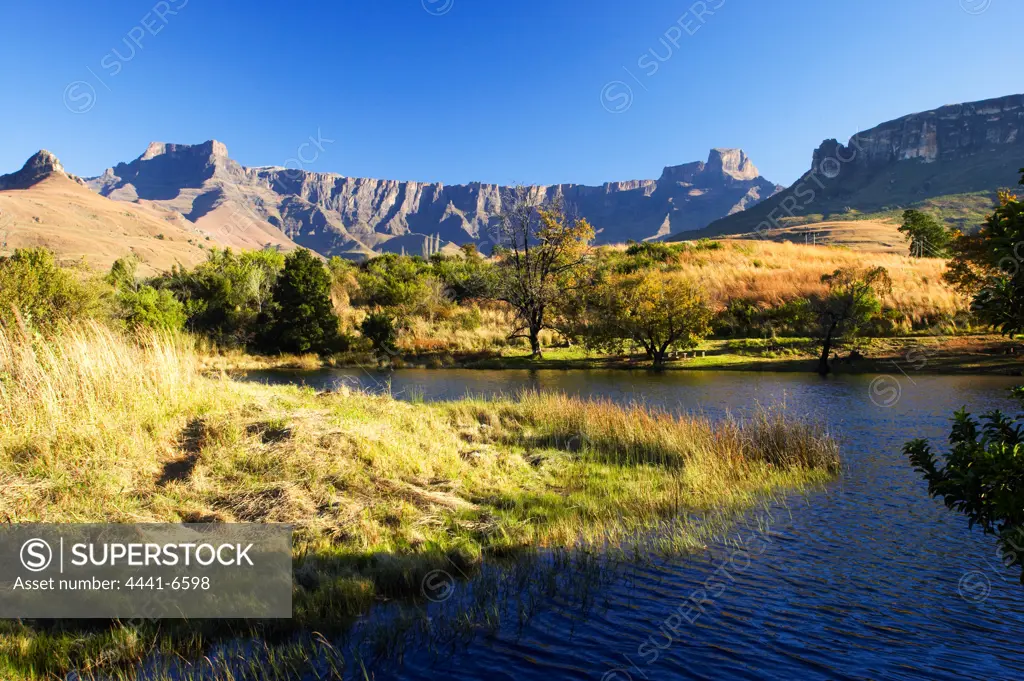Royal Natal National Park with the Amphitheatre in the background. uKhahlamba Drakensberg Park.  KwaZulu Natal. South Africa
