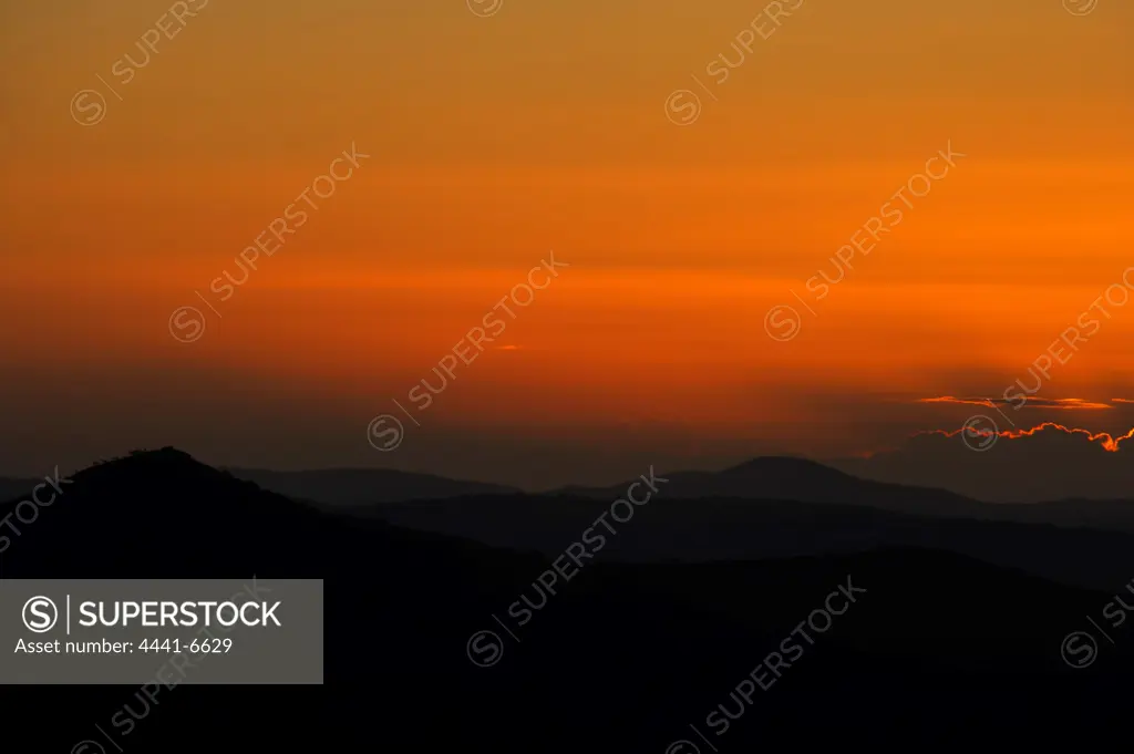 Sunrise from Mpila Hill. Hluhluwe Imfolozi Park. KwaZulu Natal. South Africa