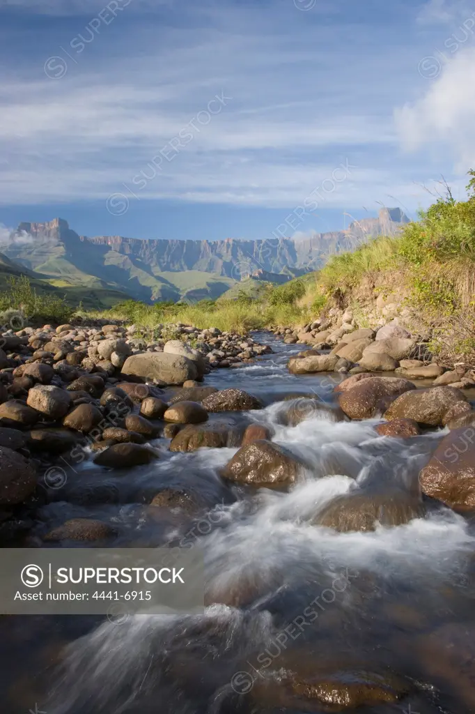 The Amphitheatre viewed from the Tugela River. Royal Natal National Park. South Africa.
