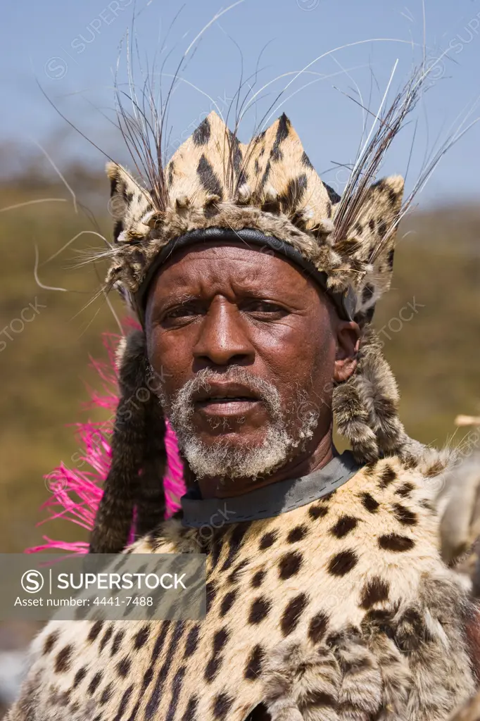 A senior Zulu man at the Zulu Reed Dance. eNyokeni Royal Palace. Nongoma. KwaZulu Natal. South Africa