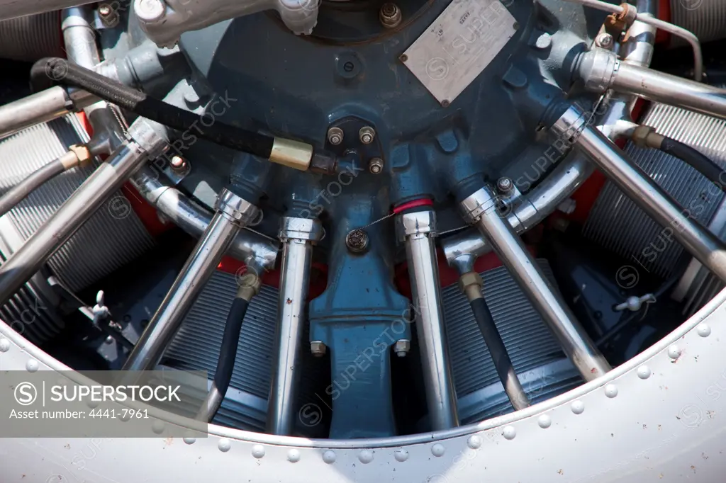 Detail of Lycoming radial engine on a Lockheed L-12 Electra Junior aeroplane at Maun Airport. Botswana