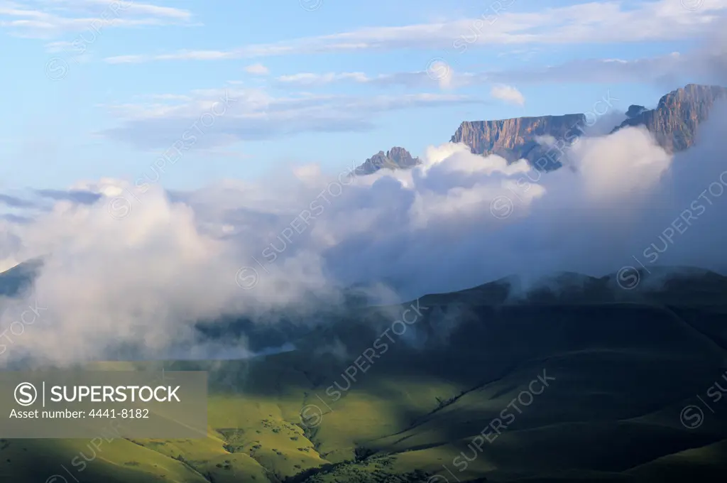 View. From the Neck to Champagne Castle and Cathkin Peak. uKhahlamba Drakensberg Park. KwaZulu-Natal. South Africa.