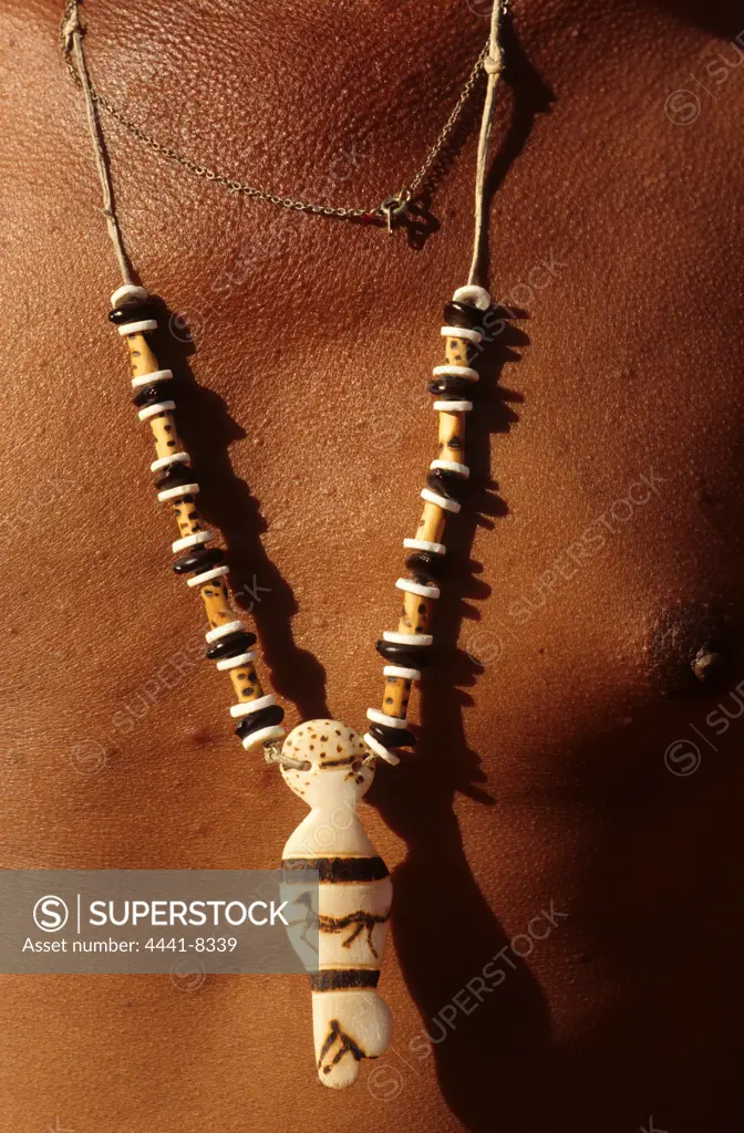 Bushman (San) beadwork. Detail. Near kalahari Gemsbok National Park.  South Africa.