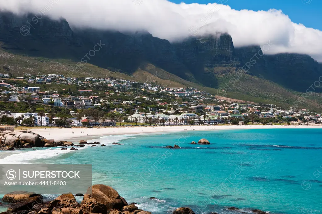 View of Camps Bay and The Twelve (12) Apostles on the Western Seaboard. Cape Town. Western Province. South Africa