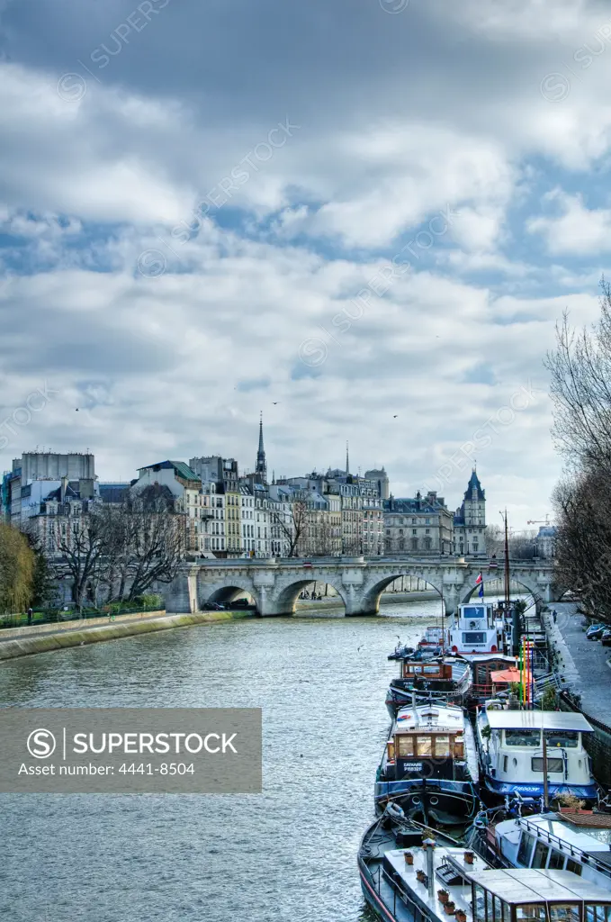 Views of the Seine River and Ile de la Cite or City Island. Paris. France