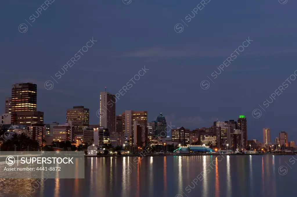 City skyline from Wilson's (Wilsons) Wharf at the harbour. Durban. KwaZulu Natal. South Africa.