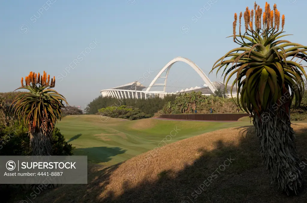 Moses Mabhida Soccer Stadium from the Durban Country Club golf course. Durban. KwaZulu Natal. South Africa.