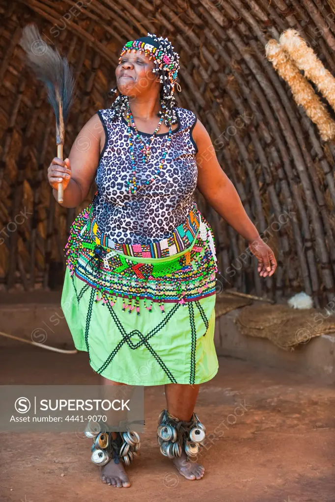 Zulu Woman Sangoma (Diviner). PheZulu Village. BothasHill. KwaZulu Natal. South Africa.