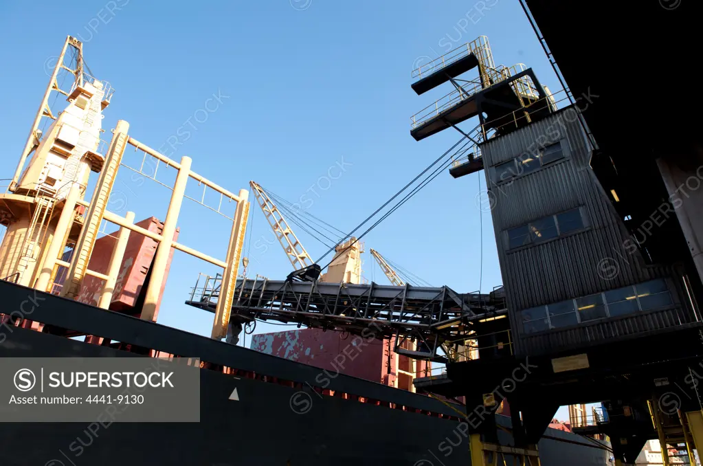 Crane used for loading sugar onto a ship from the Sugar Terminal at Maydon Wharfat the harbour. Durban. KwaZulu Natal. South Africa.