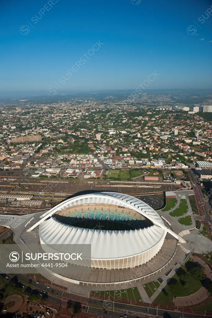 Aerial view of The Moses Mabhida Stadium. Durban. KwaZulu Natal. South Africa.