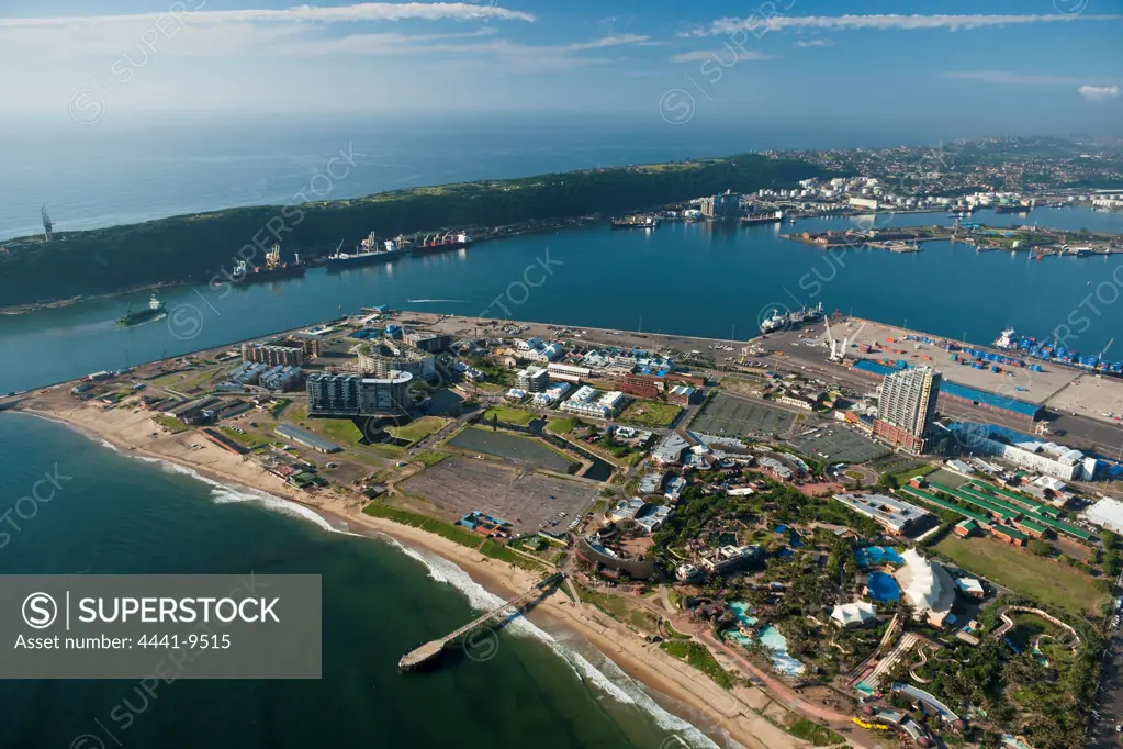 Aerial view of Durban harbour with uShaka Marine World in the foreground. KwaZulu Natal. South Africa.