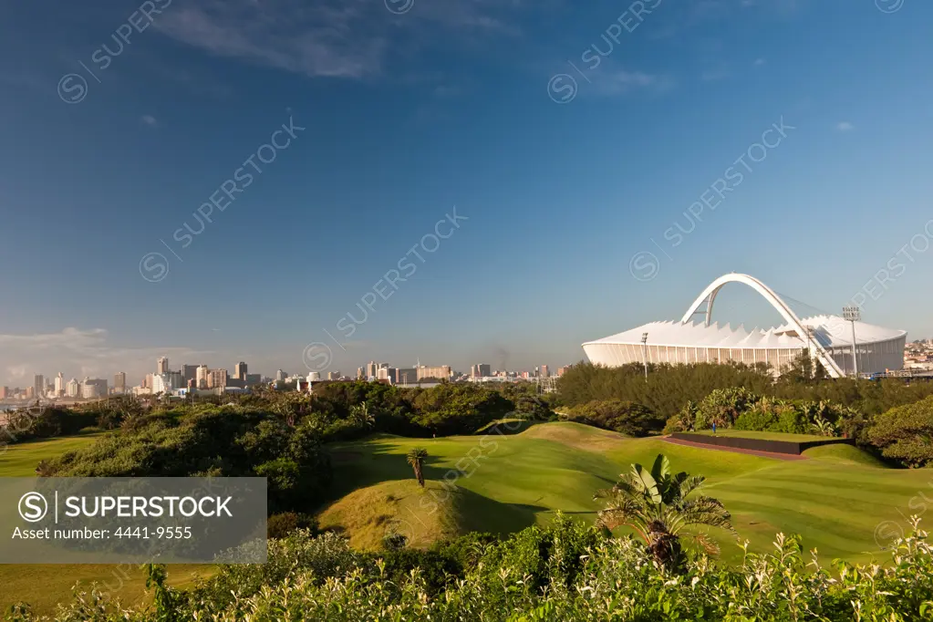 Moses Mabhida Stadium viewed from the Durban Country Club Golf Course. Durban. KwaZulu Natal. South Africa.