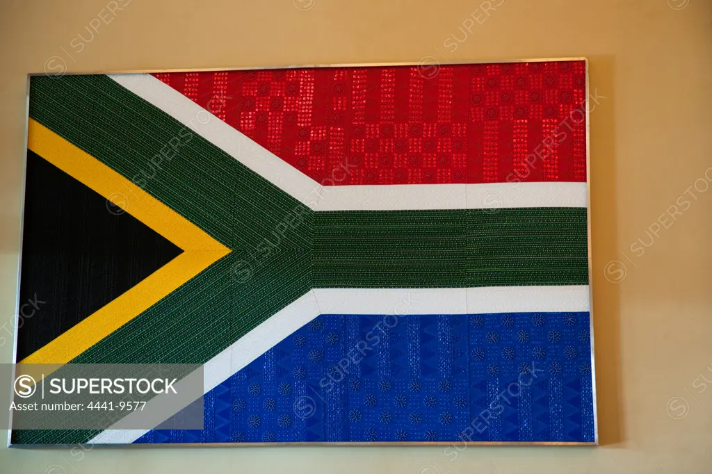 Beaded South African Flag in the Moses Mabhida Stadium VIP Centre. Durban. KwaZulu Natal. South Africa.