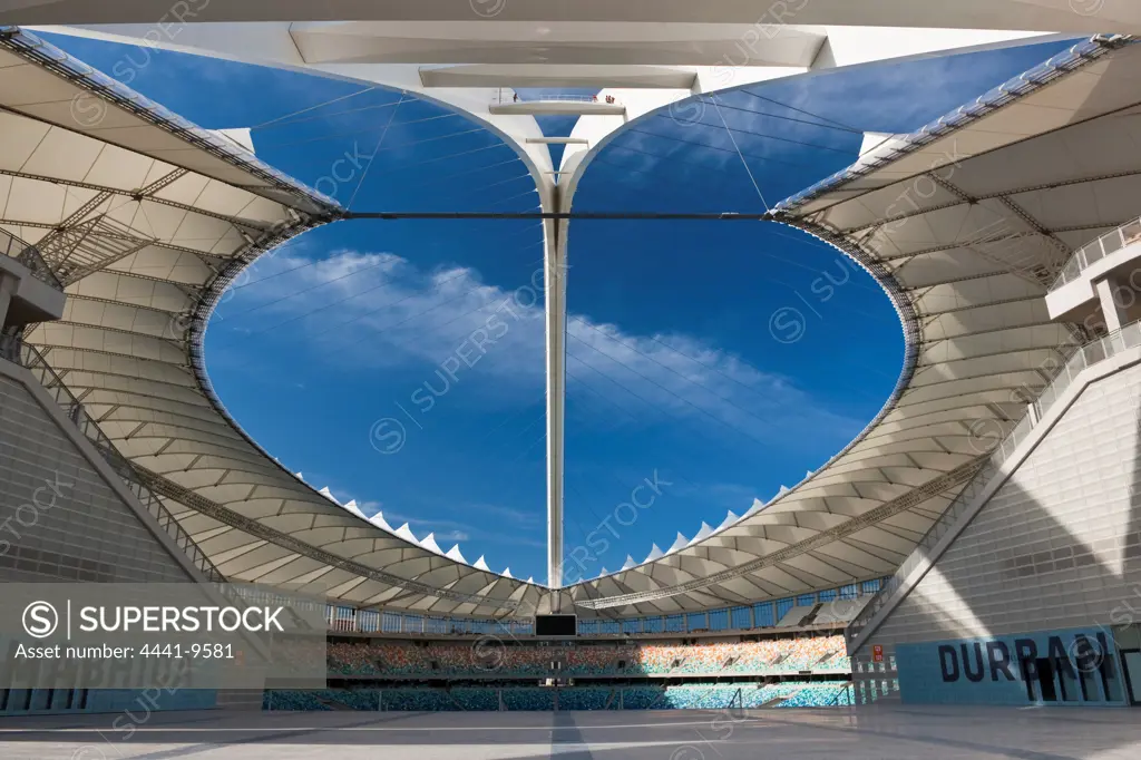 The Moses Mabhida Stadium main entrance showing interior. Durban. KwaZulu Natal. South Africa.