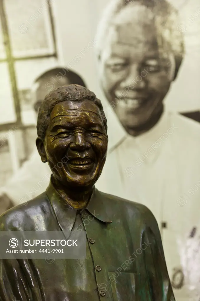 Statue of Nelson Mandela at the Ohlange Institute in eNanda (Inanda) near Durban. KwaZulu Natal. South Africa. This is part of the Woza eNanda Route.
