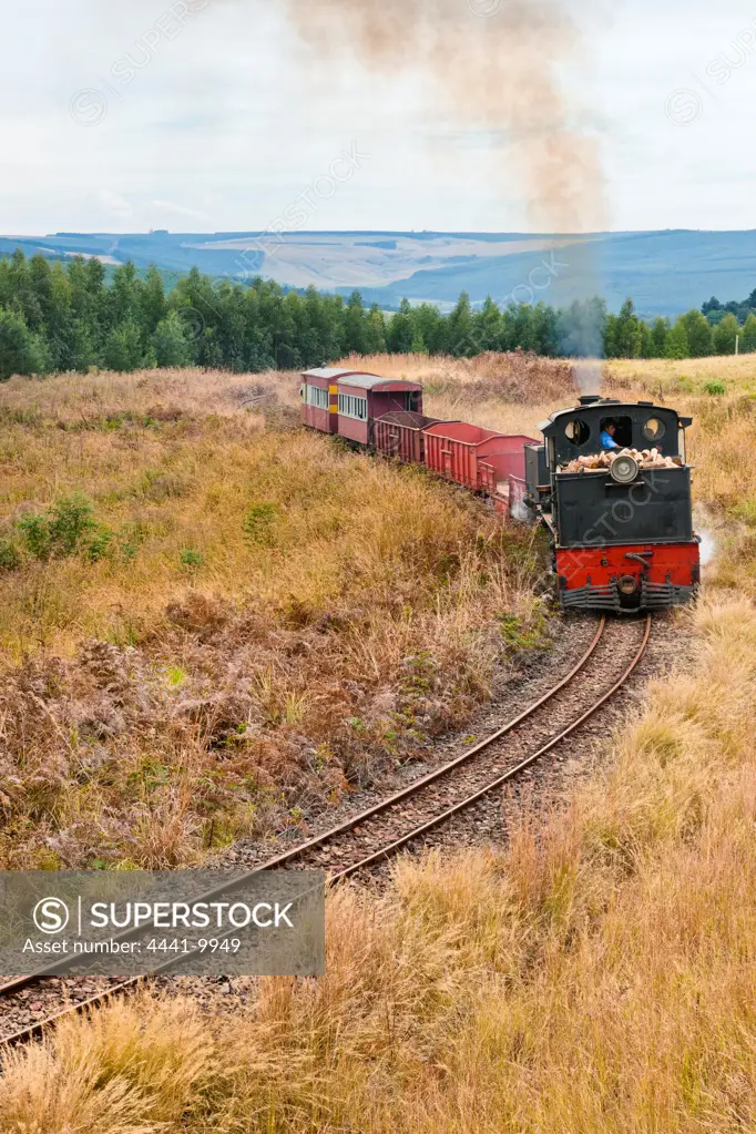 Steam train travelling between Ixopo and Carisbrooke. KwaZulu Natal Midlands. South Africa