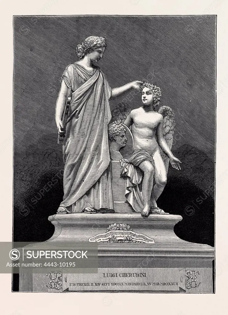 MONUMENT TO CHERUBINI, THE MUSICAL COMPOSER, IN THE CHURCH OF SANTA CROCE, FLORENCE, 1877 engraving