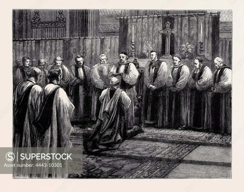 THE REVIVED BISHOPRIC OF TRURO, CONSECRATION OF DR. EDWARD WHITE BENSON, D.D., IN ST. PAUL'S CATHEDRAL, LONDON, 1877 engraving