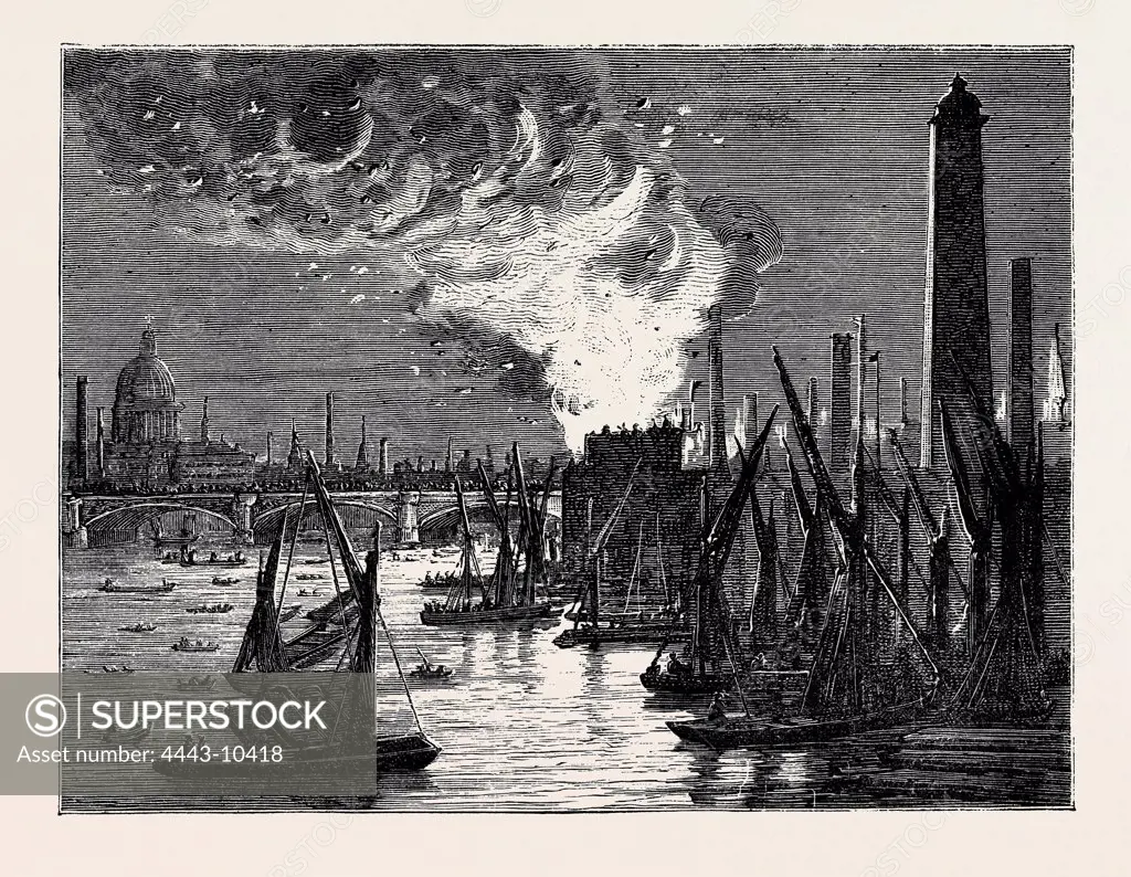 FIRE AT BLACKFRIARS BRIDGE ON NEW YEAR'S EVE, LONDON, 1870