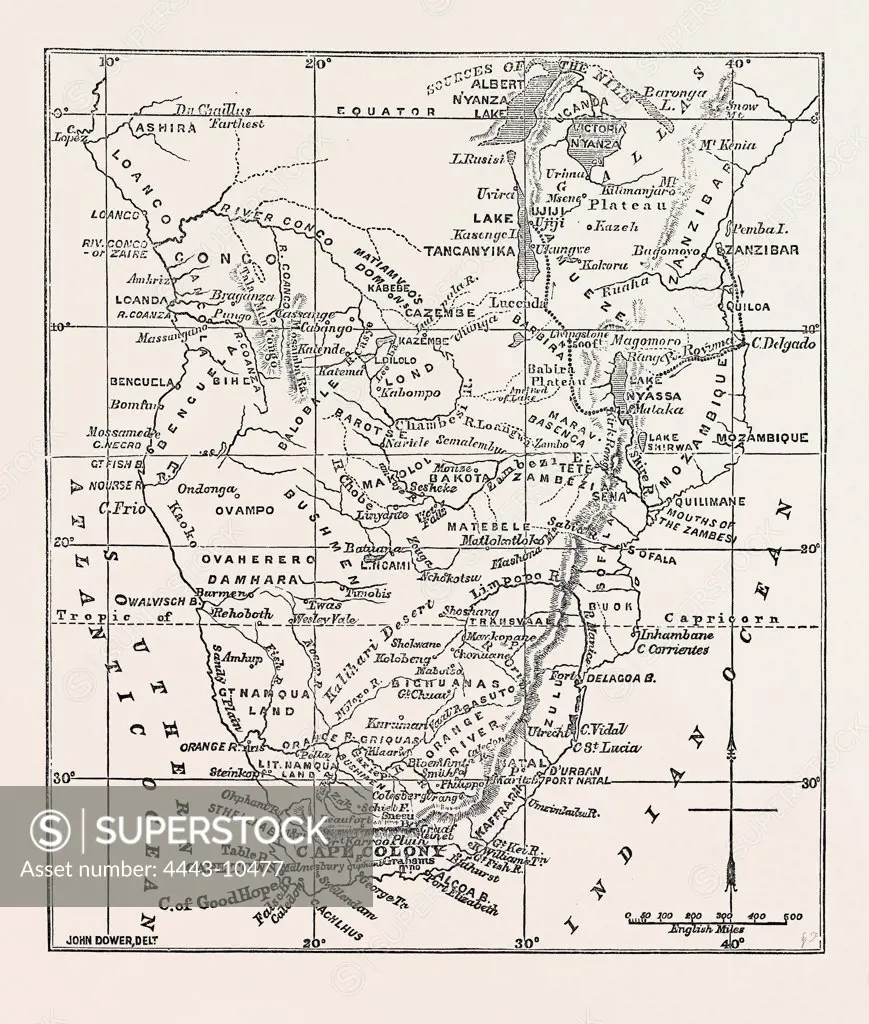 DR. LIVINGSTONE'S ROUTE, AFRICA, 1870
