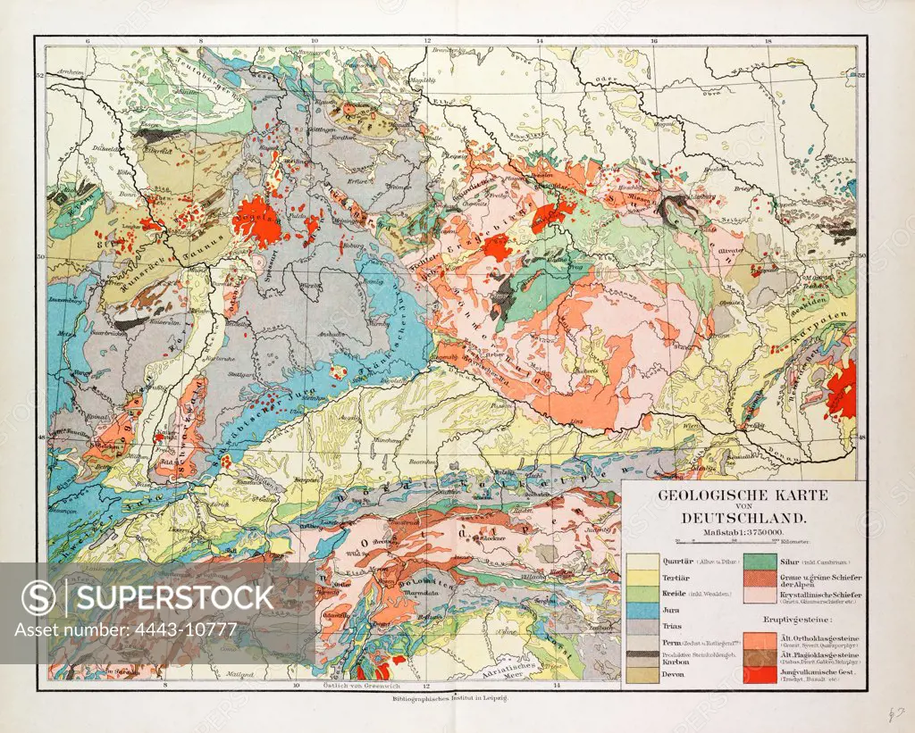 GEOLOGICAL MAP OF GERMANY, 1899