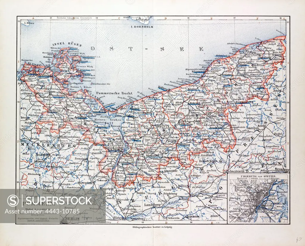 MAP OF POMMERN, MECKLENBURG-VORPOMMERN (GERMANY) AND NORTH WEST POLAND, 1899