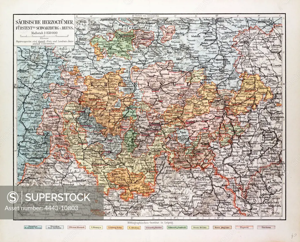 MAP OF THÊRINGEN, GERMANY, 1899