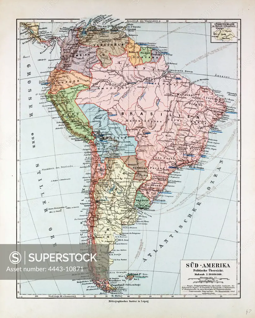 MAP OF SOUTH AMERICA, 1899