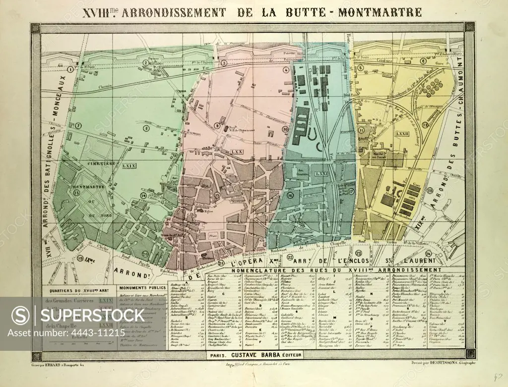 MAP OF 18TH ARRONDISSEMENT DE LA BUTTE-MONTMARTRE, PARIS, FRANCE