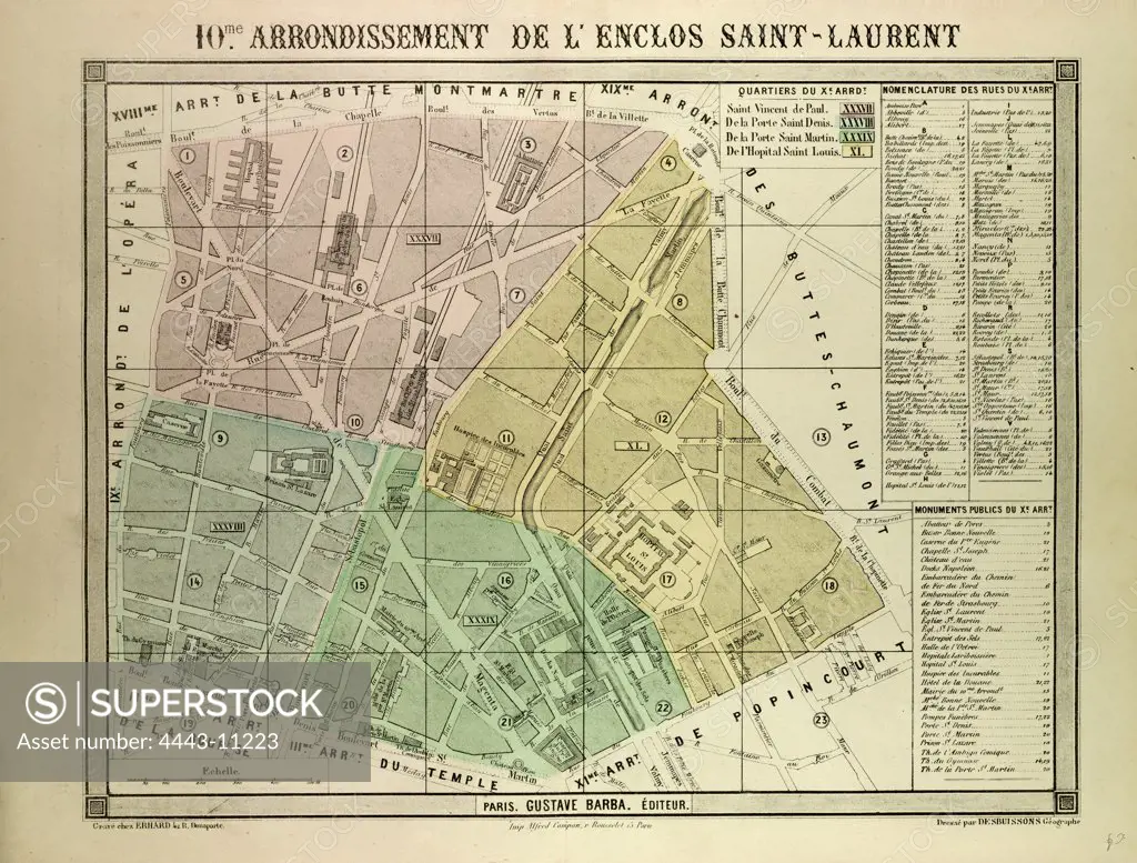 MAP OF THE 10TH ARRONDISSEMENT DE L'ENCLOS SAINT-LAURENT, PARIS, FRANCE