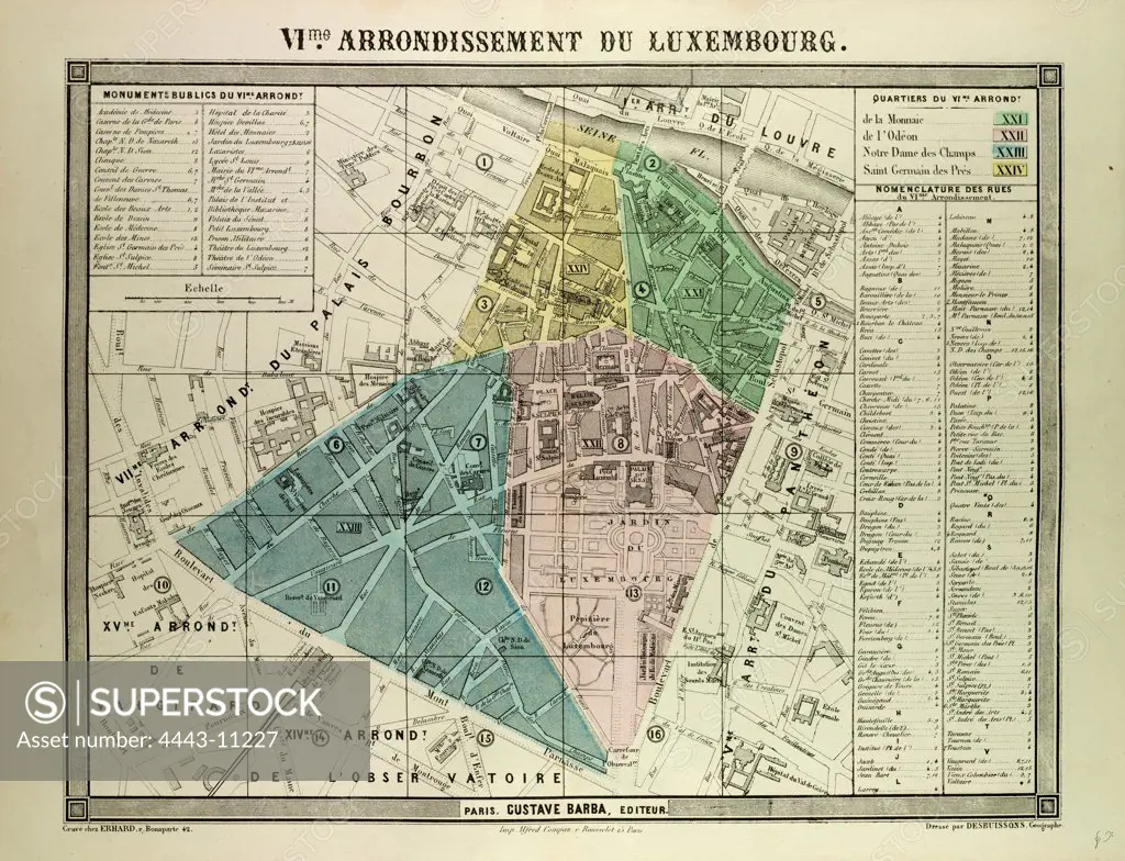 MAP OF THE 6TH ARRONDISSEMENT DU LUXEMBOURG, PARIS, FRANCE