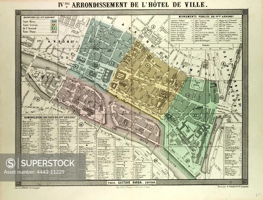 MAP OF THE 4TH ARRONDISSEMENT DE L'H¥TEL DE VILLE, PARIS, FRANCE