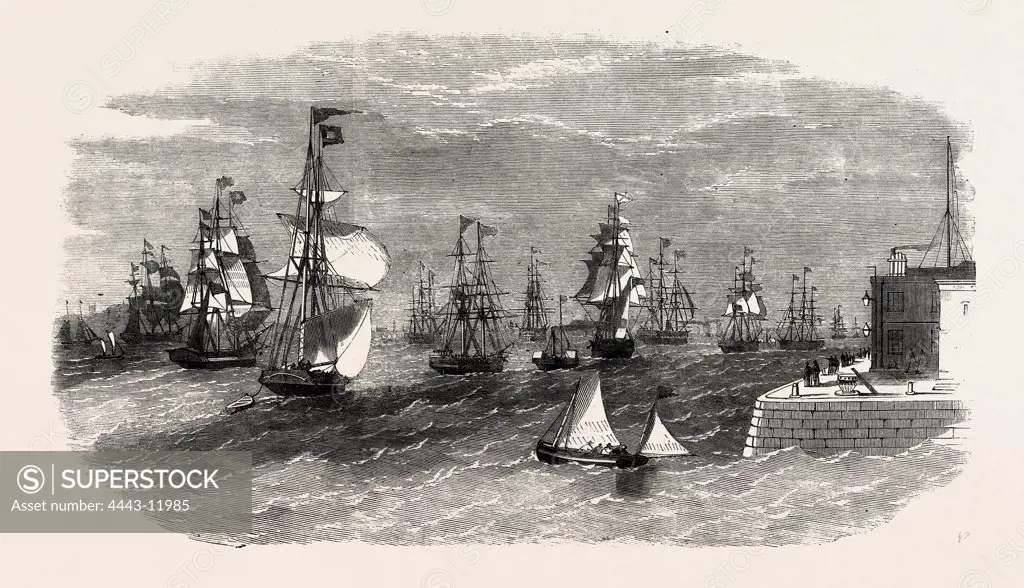 SCENE IN THE MERSEY ON THE TERMINATION OF THE LATE GALE, VESSELS OUTWARD-BOUND