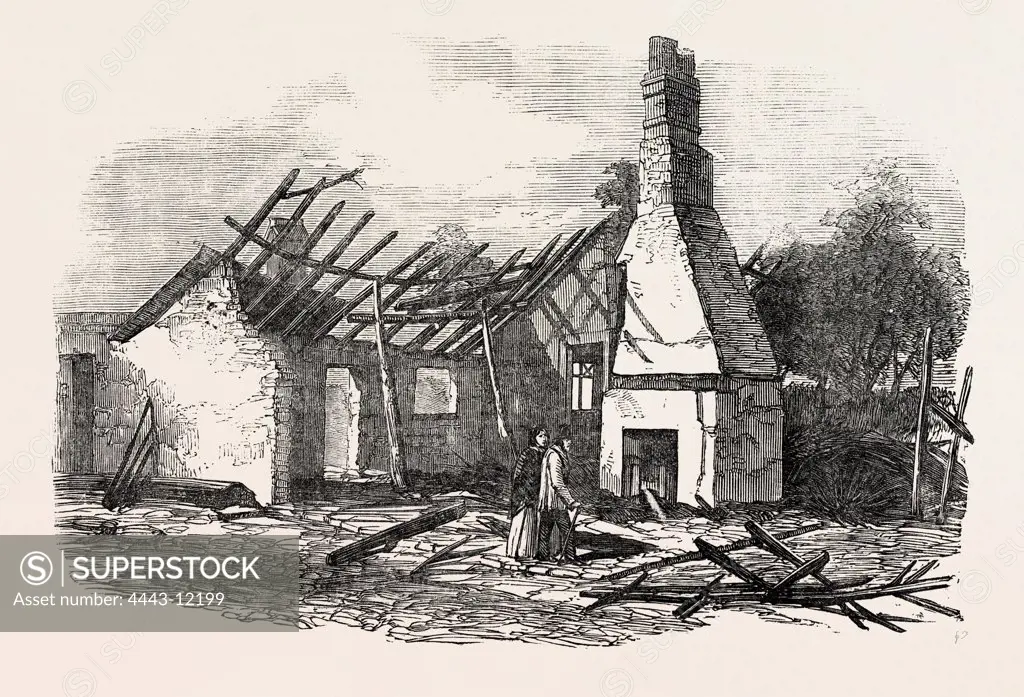 REMAINS OF THE NATIONAL SCHOOL AT CAPEL, NEAR IPSWICH, STRUCK BY LIGHTNING, 1854
