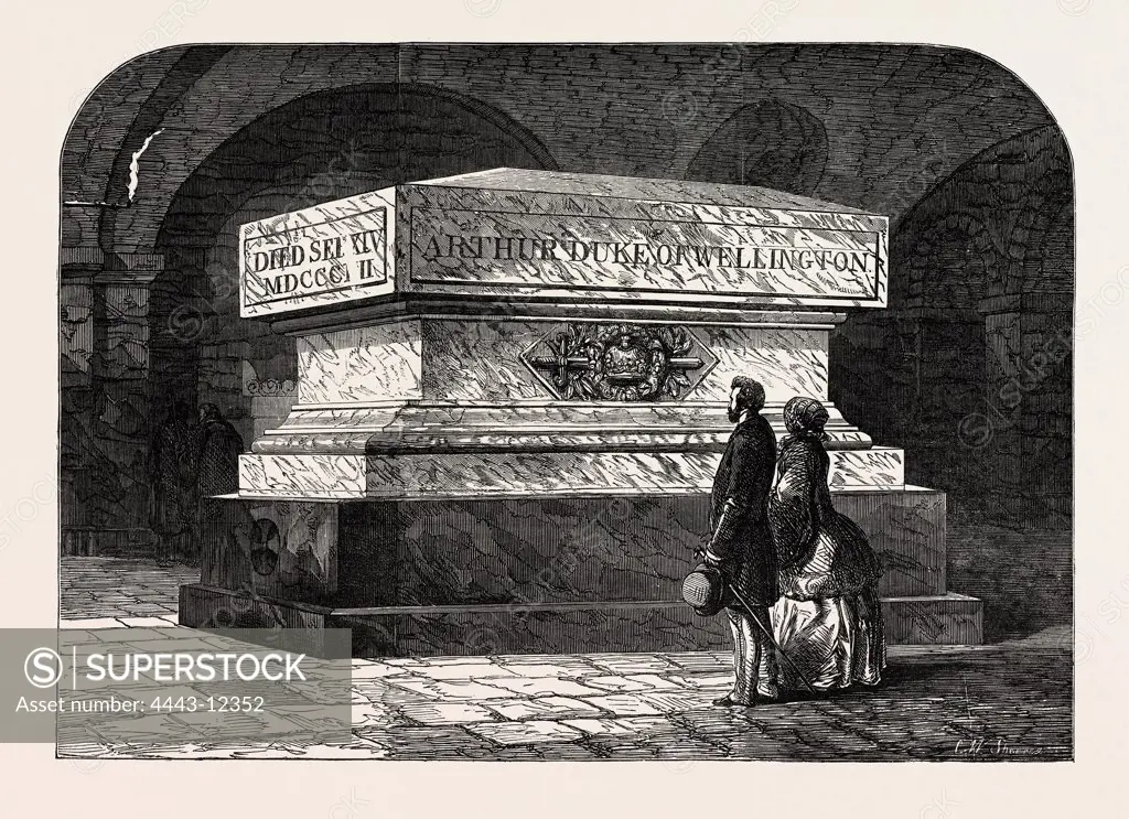 TOMB OF THE LATE DUKE OF WELLINGTON, IN THE CRYPT OF ST. PAUL'S CATHEDRAL, LONDON, 1854