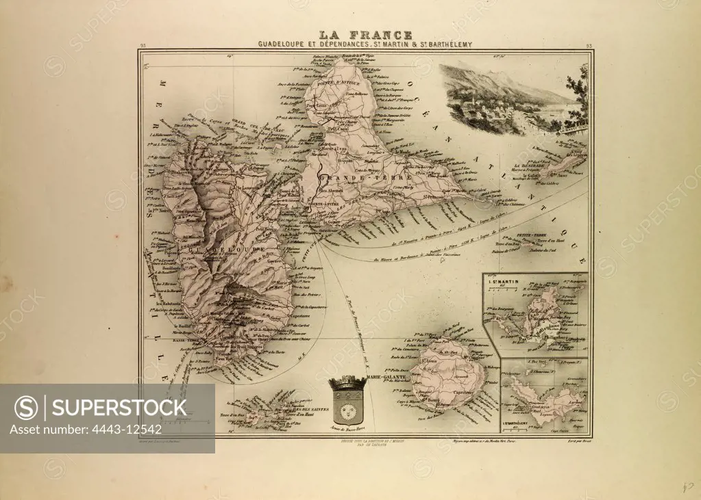 MAP OF GUADELOUPE, ST. MARTIN AND ST. BARTHLEMY, 1896
