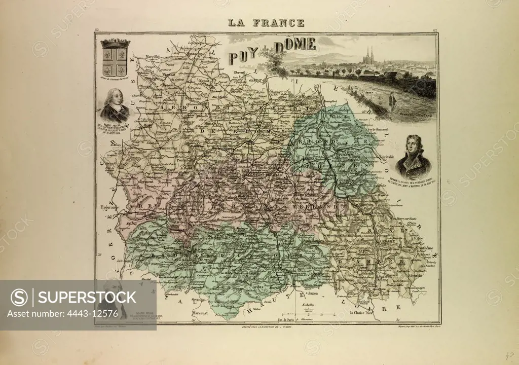 MAP OF PUY DE D¥ME, 1896, FRANCE