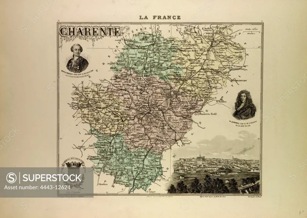 MAP OF CHARENTE, 1896, FRANCE