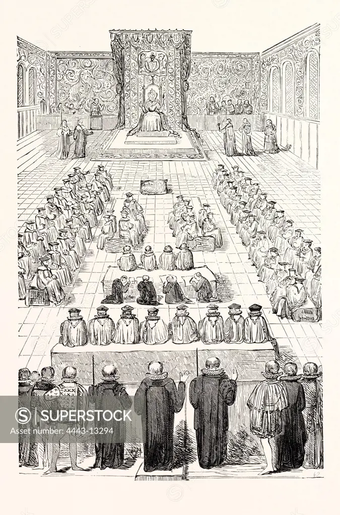 QUEEN ELIZABETH'S PARLIAMENT. (From an Engraving of the Period.)