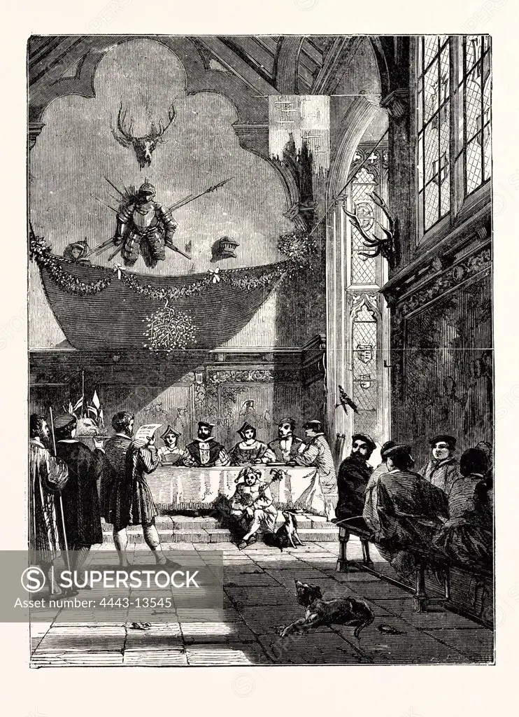CHRISTMAS IN THE BARONIAL HALL, BRINGING IN THE BOAR'S HEAD