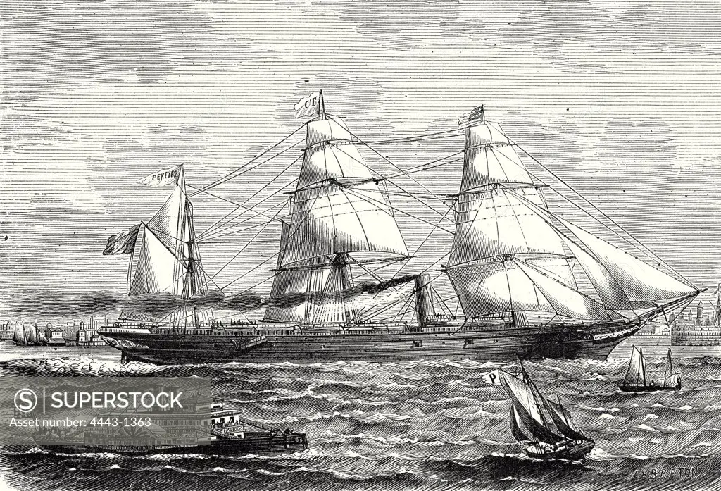 The 'Perire', transatlantic liner, launched in 1866
