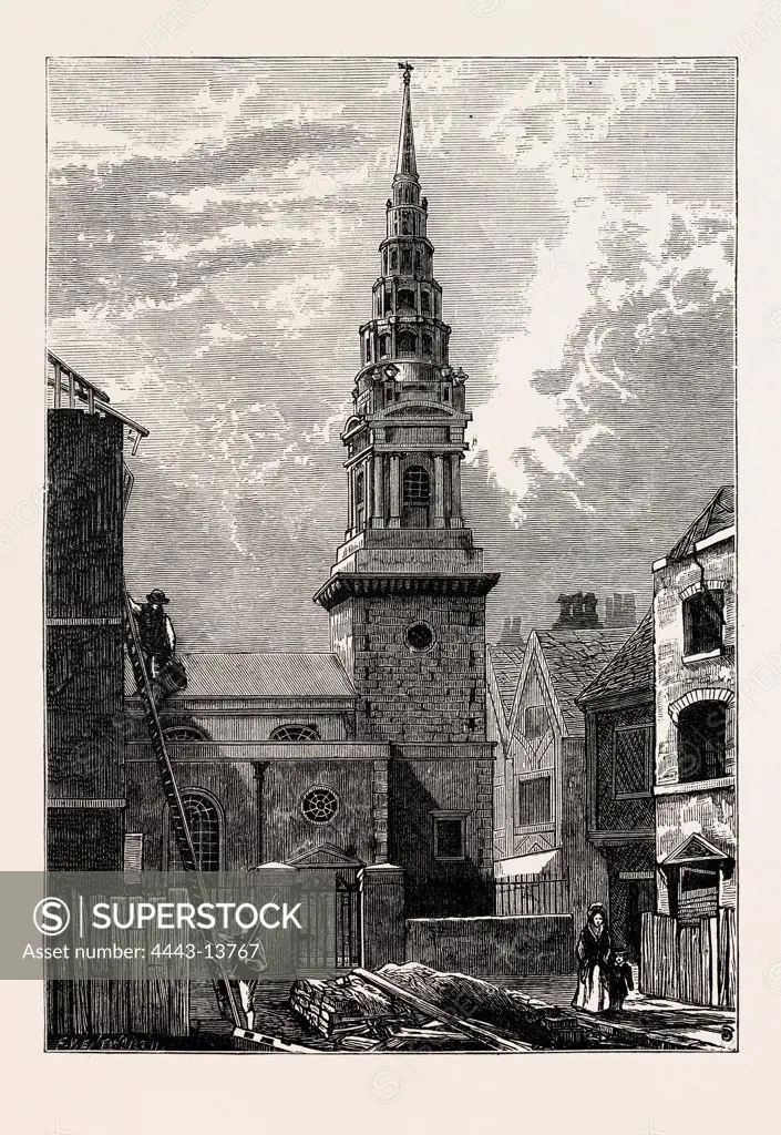 ST. BRIDE'S CHURCH, FLEET STREET, 1824, LONDON