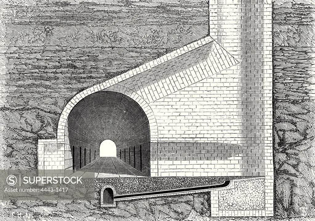 Cross section of a tunnel with a ventilation shaft
