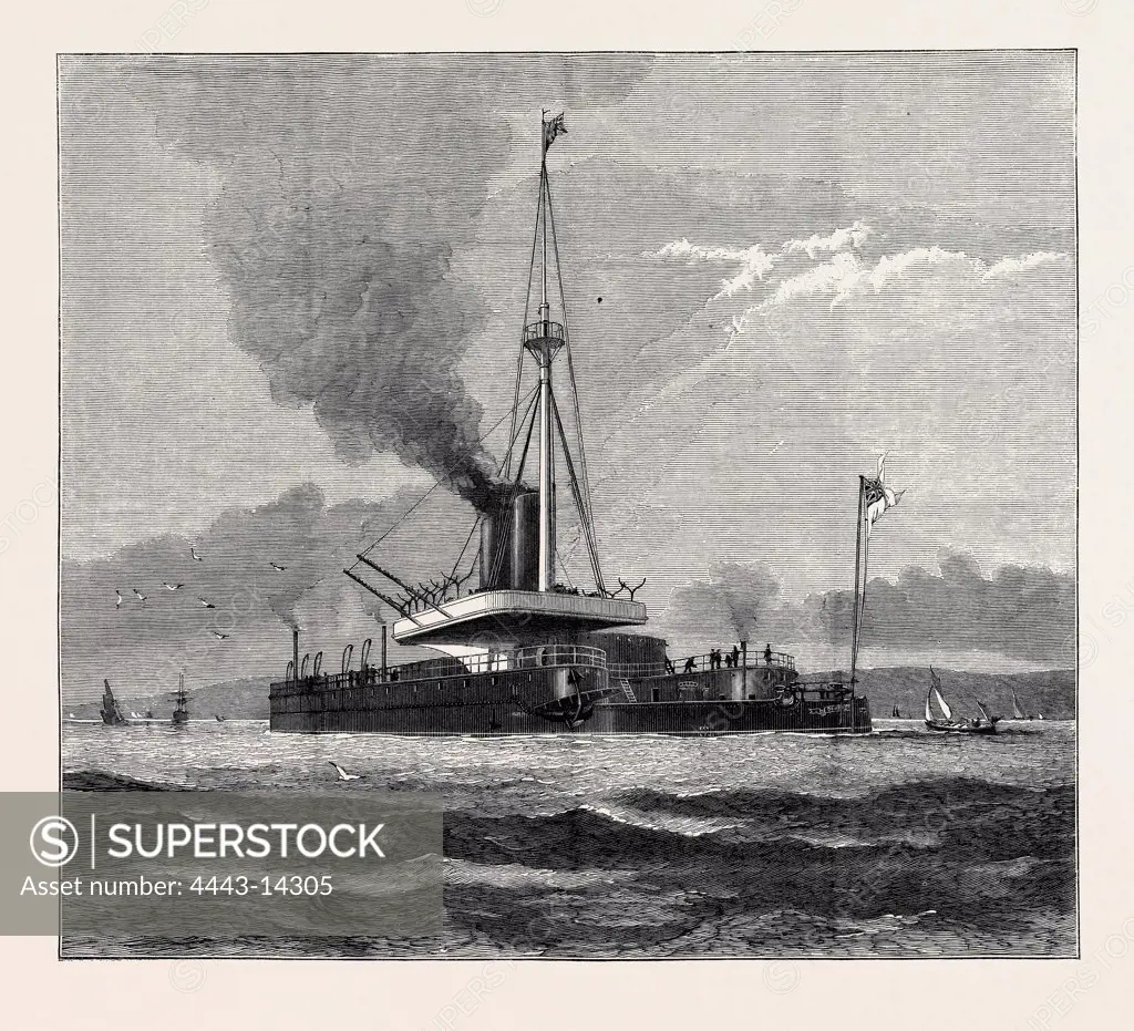 H.M.S. DEVASTATION, STERN VIEW, SHOWING THE CUL-DE-SAC FORMED BY HER UPPER DECK, 1872 engraving