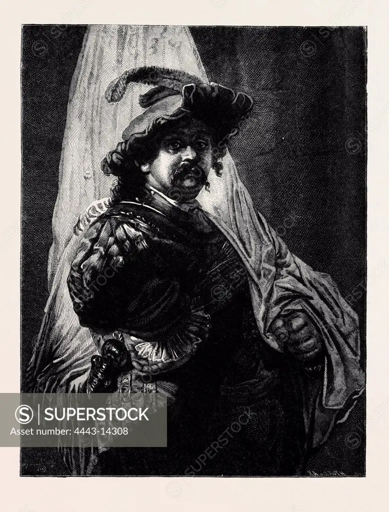 THE STANDARD BEARER, AFTER A PAINTING BY REMBRANDT, 1872 engraving