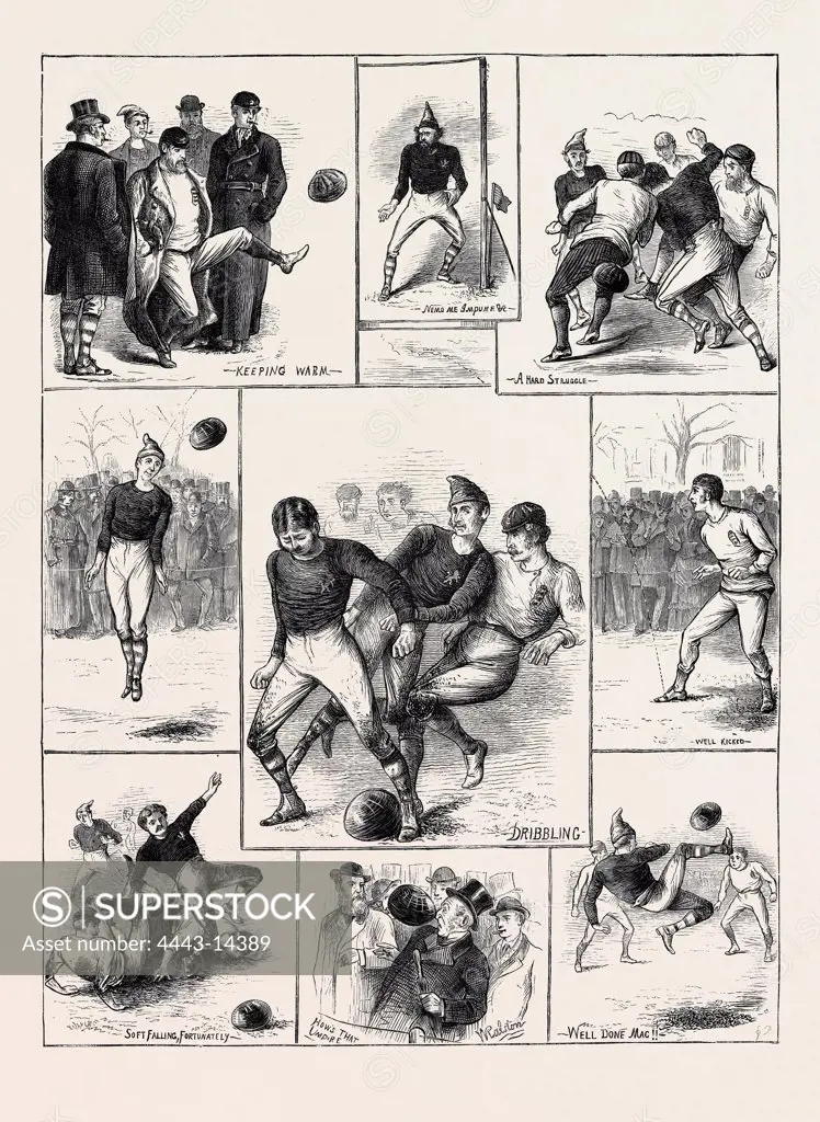 SKETCHES AT THE INTERNATIONAL FOOTBALL MATCH, GLASGOW, 1872 engraving