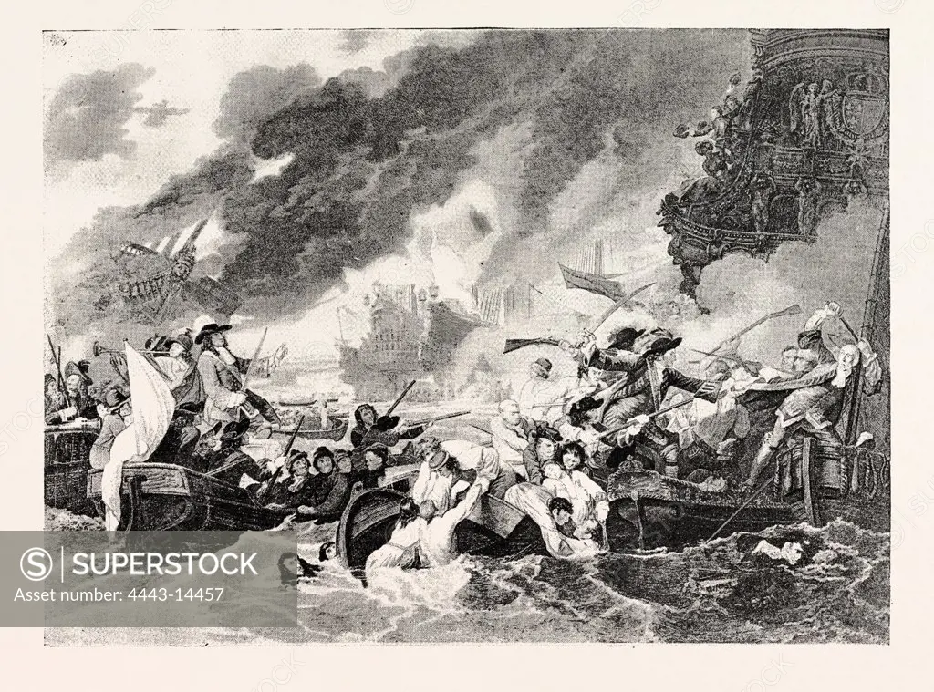 DESTRUCTION OF THE FRENCH SHIPS IN THE BAY OF LA HOGUE, AFTER THE BATTLE OF BARFLEUR, MAY 23rd, 1692